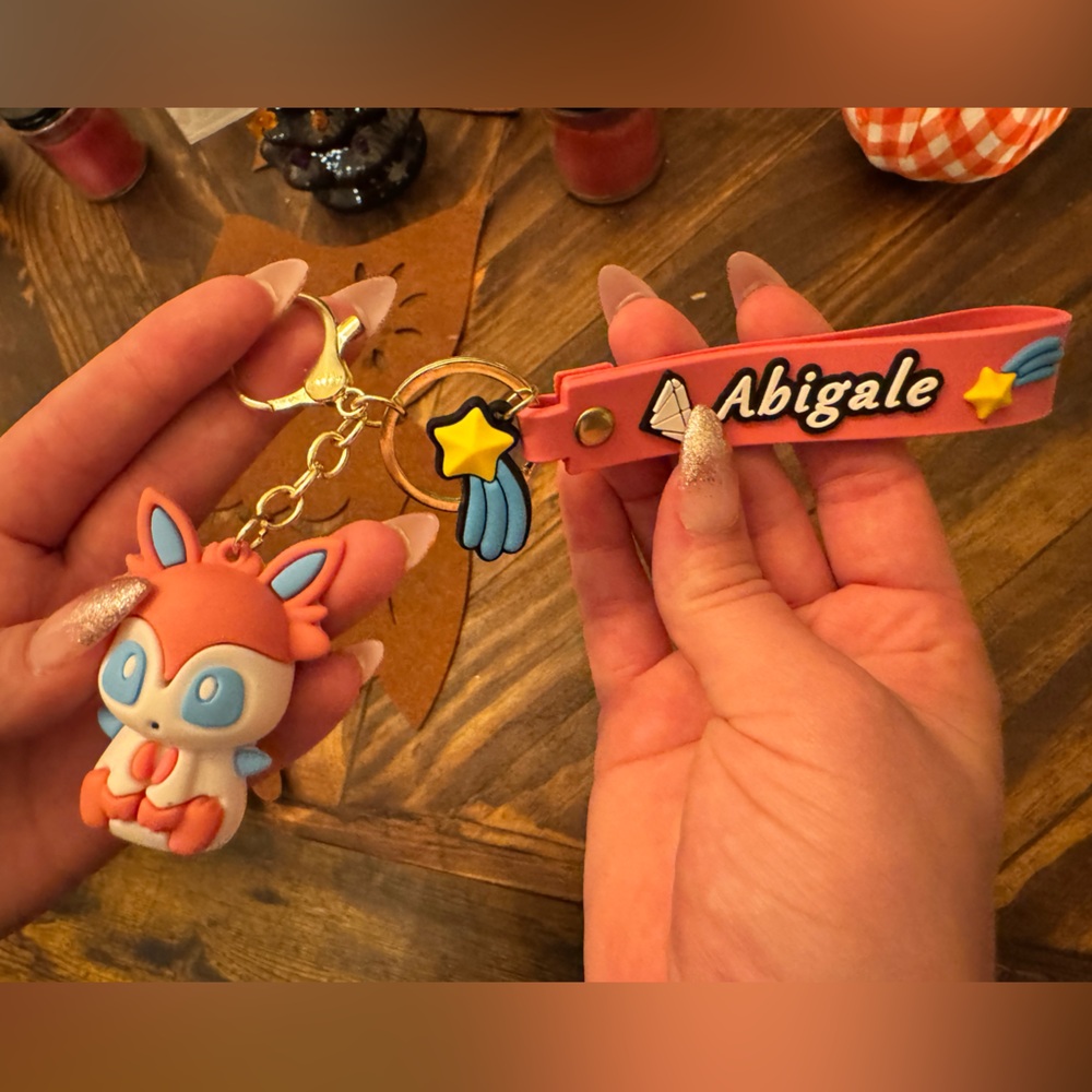 Sylveon keychain personalized with the name Abigale